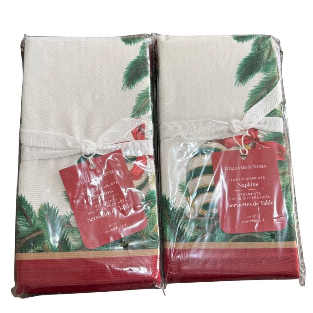 Williams Sonoma Christmas Ornaments Napkins Set (8) Holiday Festive Table Liners